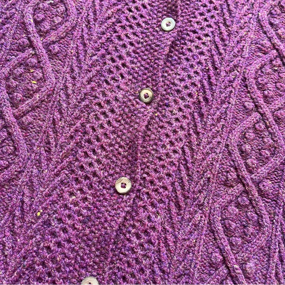 Vintage Mandan Hand Knit 100% Wool Cable Aran Fisherman Chunky Sweater Cardigan - Picture 5 of 14